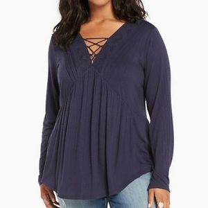 Torrid Navy Lace-Up Long Sleeve Top